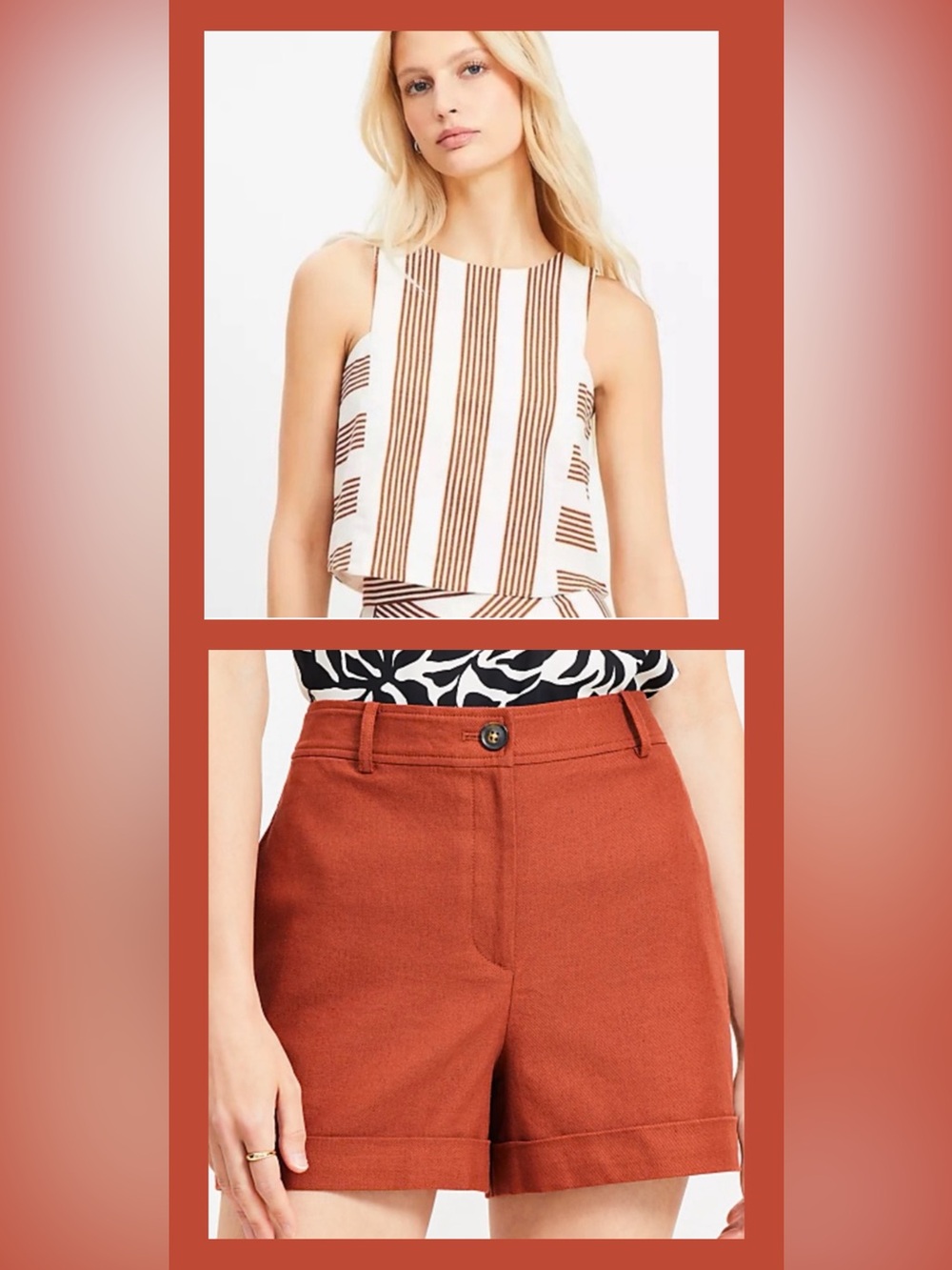 LOFT Linen Blend Outfit - Crop Top Shirt + Cuffed Hem Shorts - Size 12